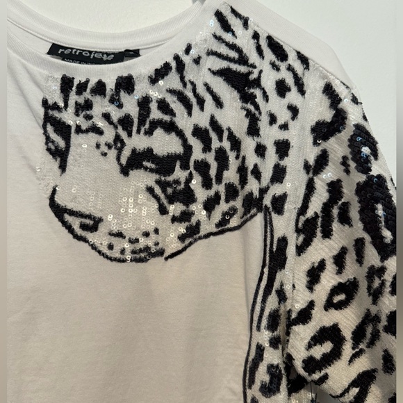 Retrofete Sequin Leopard White T-Shirt Top - Picture 4 of 5